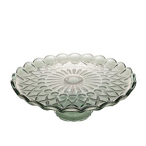 PRATO P/BOLO CRISTAL DE CHUMBO C/PÉ ANGEL VERDE 32x11cm