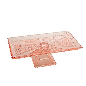 TRAVESSA CRISTAL DE CHUMBO C/PÉ PRINCESS ROSA 34x17x11cm