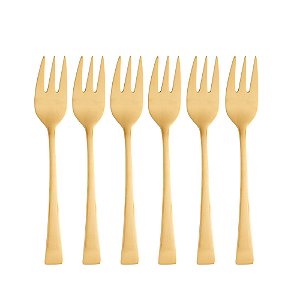 CJ 6 GARFOS AÇO INOX P/BOLO BERNA DOURADO FOSCO