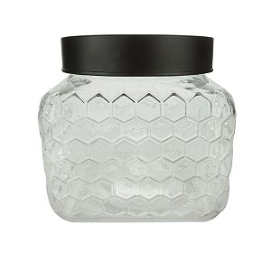 POTE VIDRO C/TAMPA PRETA COLMÉIA 13x13cm