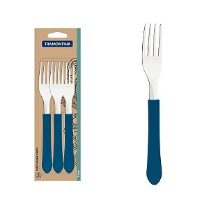 CONJ GARFOS MESA INOX 3PC LEME AZU