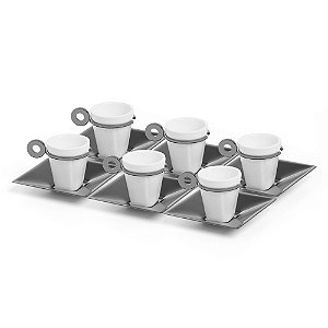 CJ 6 XÍCARAS CAFÉ PORCELANA C/PIRES INOX VENEZA BLACK 70ml