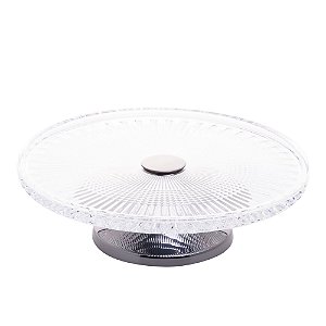 PRATO P/BOLO CRISTAL C/PÉ AÇO QUEEN BLACK 32cm