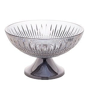 CENTRO DE MESA CRISTAL CINZA C/PÉ AÇO QUEEN BLACK 30cm
