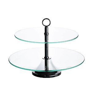 PRATO DUPLO VIDRO P/DOCES C/BASE MÔNACO BLACK 33/40cm