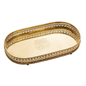 BANDEJA METAL C/PÉ ROMA DOURADO 31x17x4cm