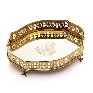 CENTRO DE MESA METAL C/PÉ ROMA DOURADO 22x15x6cm