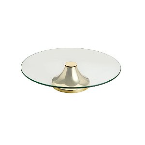 PRATO P/BOLO VIDRO C/PÉ MÔNACO DOURADO 40cm