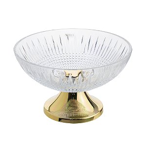 CENTRO DE MESA CRISTAL C/PÉ AÇO QUEEN DOURADO 30cm