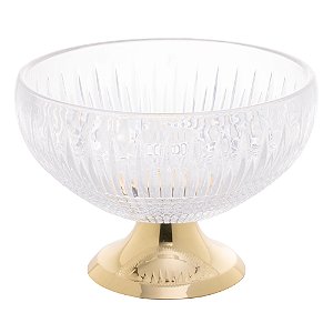 CENTRO DE MESA CRISTAL C/PÉ AÇO QUEEN DOURADO 25cm