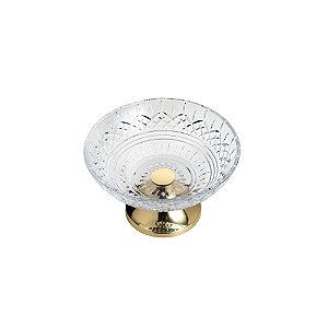 CENTRO DE MESA CRISTAL C/PÉ AÇO LYS DOURADO 30cm