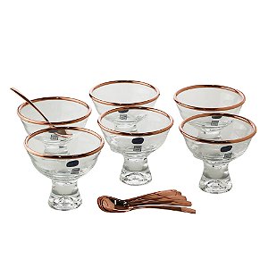 CJ 6 BOWLS VIDRO C/6 COLHERES P/SOBREMESA VERA ROSE