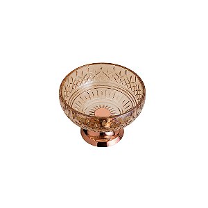 CENTRO DE MESA CRISTAL ÂMBAR C/PÉ AÇO LYS ROSE 25cm