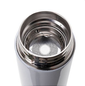 GARRAFA AÇO INOX BRANCA PAREDE DUPLA 500ML COM INFUSOR E TERMÔMETRO DIGITAL