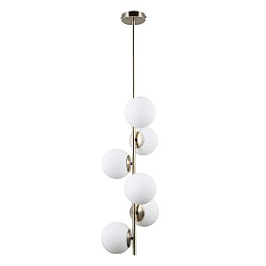 PENDENTE PETIT POA FRENCH GOLD E BRANCO (D)31CM (A)140CM  6XE27 BOLINHA 30W