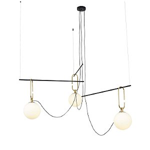 PENDENTE MOB DOURADO PRETO E BRANCO (D)130CM (A)85CM  3XE14 21W