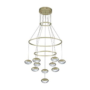 PENDENTE LUDIQUE DOURADO TRANSP E BRANCO (D)66CM (A)87CM  10X5W 3000K 2500LM