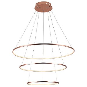 PENDENTE BIRDIE ROSE GOLD E BRANCO (D)80 + 60 + 40CM (A)42CM  17W + 13W + 9W 3200K 3120LM