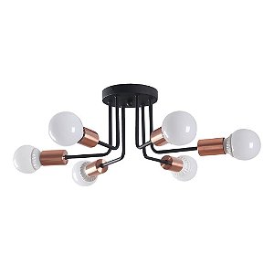 PLAFON NYURON D 48CM X 19CM  6 X E27 40W COBRE E PRETO