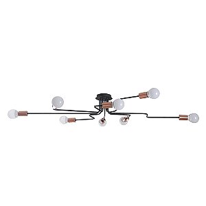 PLAFON NYURON 136CM X 61CM X 17CM  8 X E27 40W COBRE E PRETO