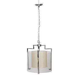 PENDENTE  METAL E TECIDO D 40CM X 30CM  1XE27 127V / 220V CROMADO E BEGE