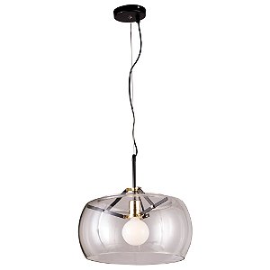 PENDENTE NOBU D 40CM X 31CM  1 X A60 40W PRETO / DOURADO E TRANSP