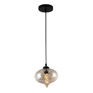PENDENTE HANOI D 20CM X 20,5CM  1XG9 127V / 220V PRETO E AMBAR