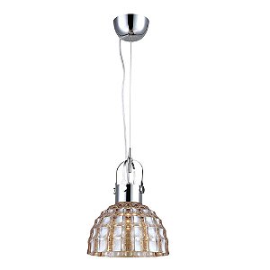 PENDENTE FUZZY D 22CM X 145CM  1XE27 127V / 220V ÂMBAR E CROMADO