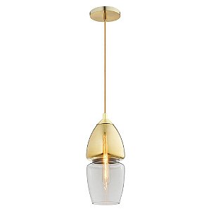 PENDENTE SEI D 15CM X 31CM  1XE27 127V / 220V DOURADO E TRANSP