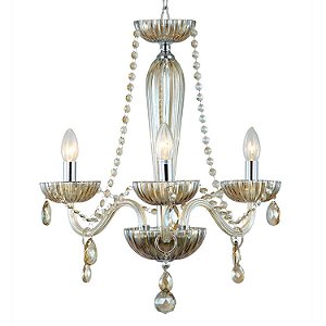 LUSTRE ANJOU D 42CM X 54CM  3XE14 127V / 220V CROMADO E CHAMPAGNE