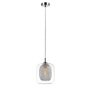 PENDENTE LAMPAR D 20CM X 29CM  1XE27 127V / 220V CROMADO E TRANSP