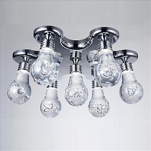 PLAFON ACRILICO E METAL D 43CM X 17CM  7 X LED 3W 127V / 220V CROMADO E TRANSP