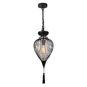 PENDENTE INDIAN D 23CM X 43CM  1XE27 127V / 220V PRETO E TRANSP