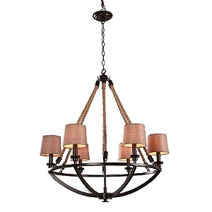 LUSTRE ANCHOR D 76Xm X 80CM  6XE14 127V / 220V BEGE E MARROM