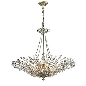 LUSTRE DECO D 79CM X 94CM  8XE14 127V / 220V PRATA ENVELHECIDA E TRANSP