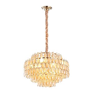 LUSTRE ODEON D 60CM X 42CM  12XE14 127V / 220V DOURADO E CONHAQUE
