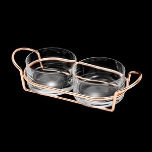 PETISQUEIRA DUPLA DE VIDRO C/SUPORTE ITALY ROSÉ 24X10X8CM