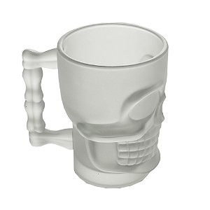 CANECA CHOPP E CERVEJA VIDRO CAVEIRA ROCK STYLE FOSCA 510ml