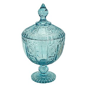 POTICHE VERSAILLES COM PE EM CRISTAL D15,5XA28CM COR AZUL TURQUESA