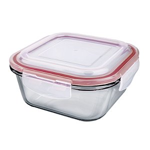 POTE DE VIDRO HERMETICO QUADRADO 800 ML VERMELHO