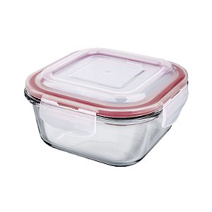 POTE DE VIDRO HERMETICO QUADRADO 520 ML VERMELHO