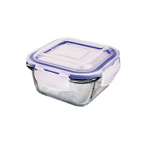 POTE DE VIDRO HERMETICO QUADRADO 300 ML AZUL
