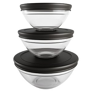 CJ. DE POTES DE VIDRO REDONDOS COM TAMPA PLASTICA 3 PC. PRETO