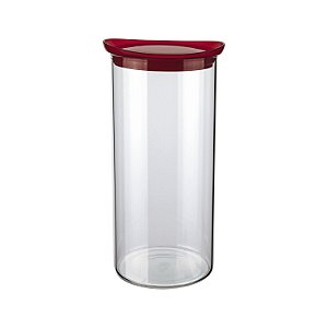 POTE DE VIDRO SLIM COM TAMPA PLASTICA 1,3L VERMELHO