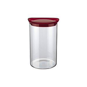 POTE DE VIDRO SLIM COM TAMPA PLASTICA 1L VERMELHO