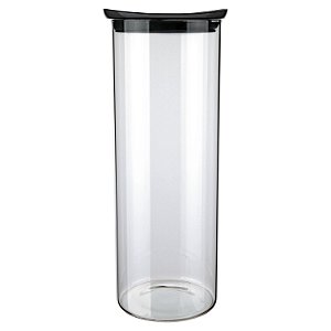 POTE DE VIDRO SLIM COM TAMPA PLASTICA 1,7L PRETO