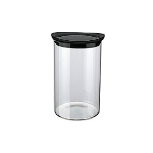 POTE DE VIDRO SLIM COM TAMPA PLASTICA 1L PRETO