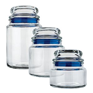 CJ. POTES DE VIDRO MULTIUSO 3 PC. AZUL