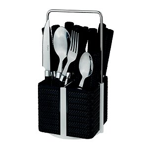 CJ. DE TALHERES VARANDA GOURMET RATTAN 24 PC. PRETO