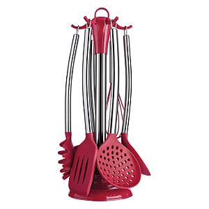 CJ. DE GADGETS DE SILICONE COM CABO INOX 7 PC. VERMELHO
